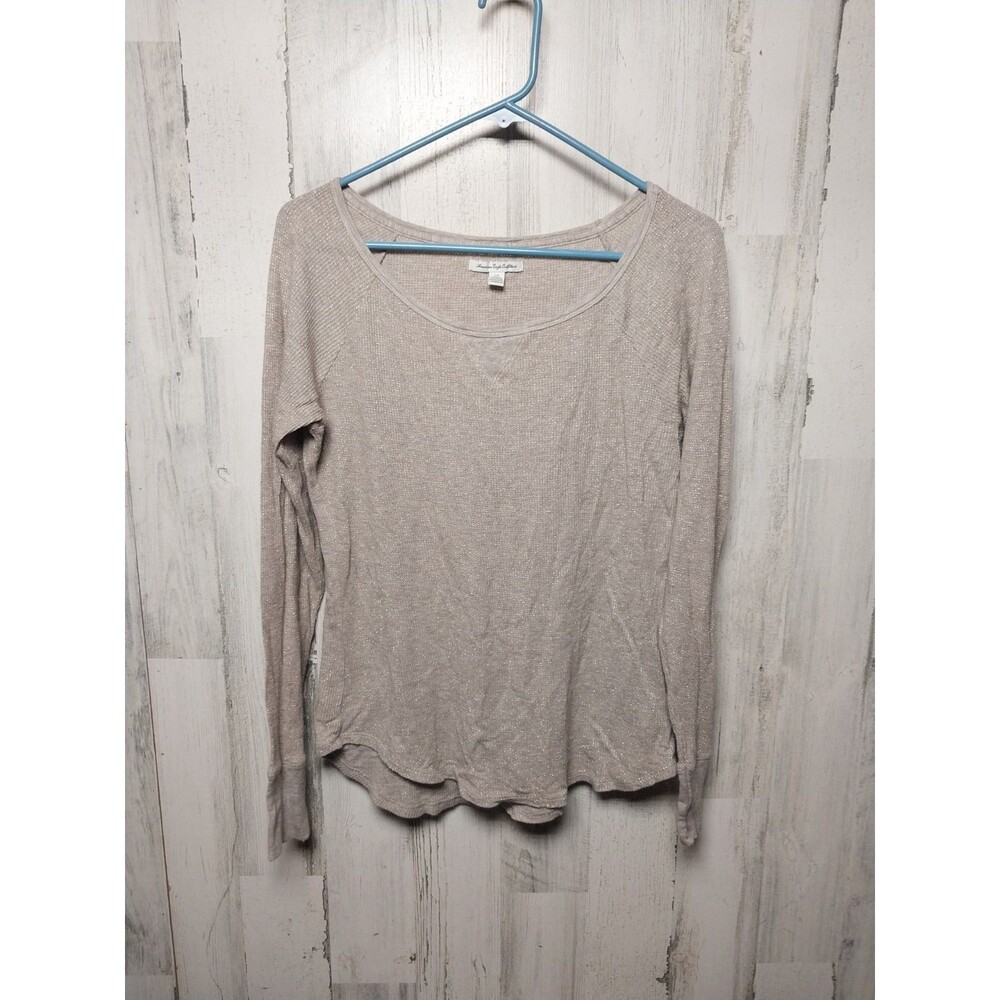 American Eagle Large Beige Waffle Knit Shimmer Scoop Neck Top